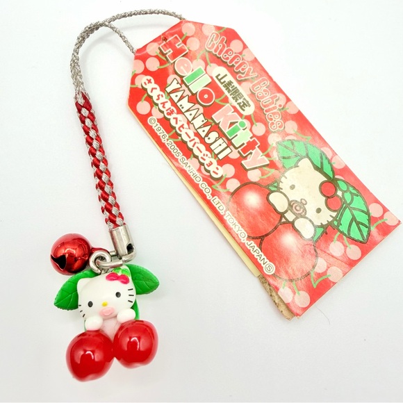 Hello Kitty Accessories - Hello Kitty Cherry Baby Gotochi Japan Netsuke Fruits vintage 2005 keychain Strap
